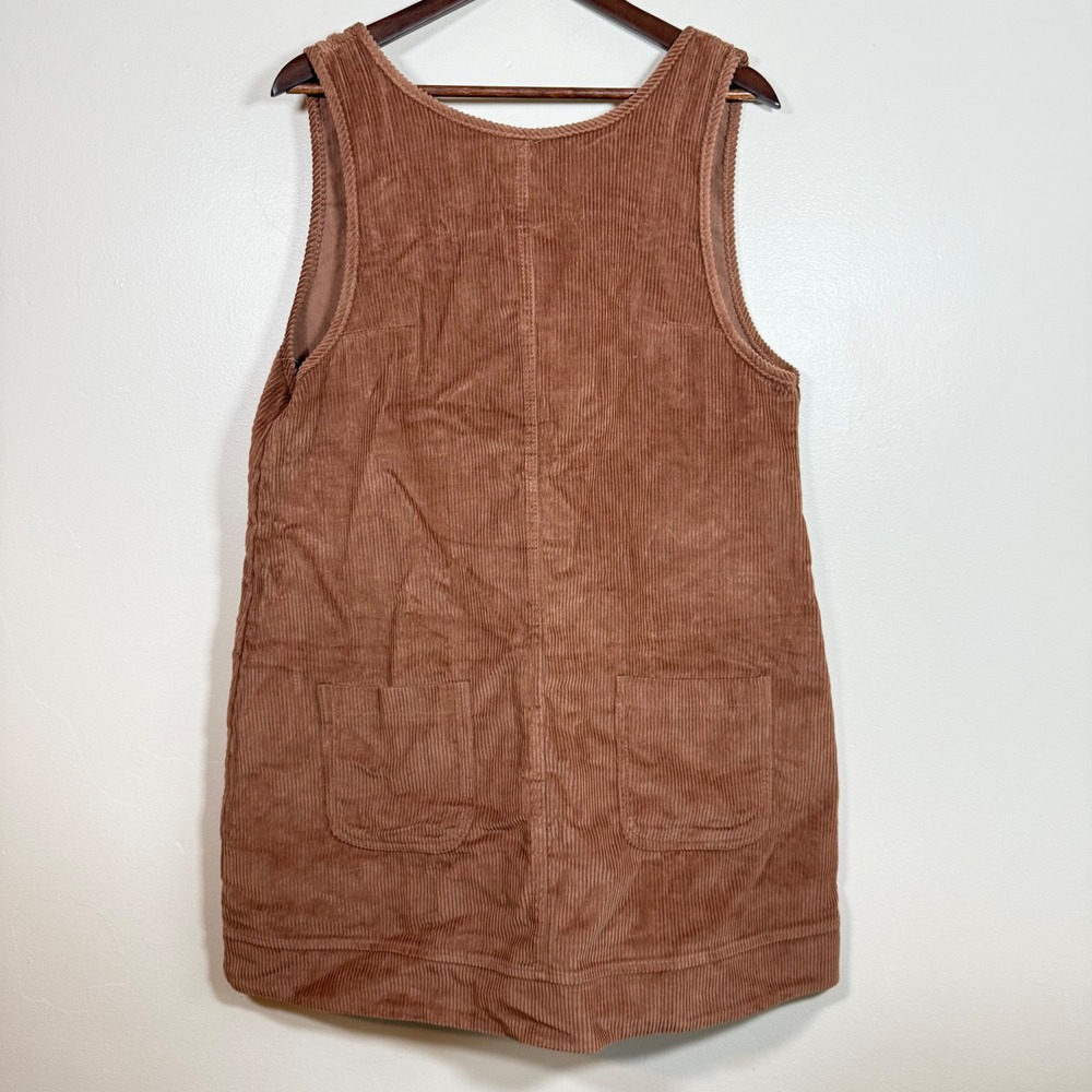 Fashion GSH-0744 Corduroy Pinafore Pocket Jumper Dress Size Large Brown